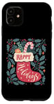 Coque pour iPhone 11 Chaussette bohème Happy Holidays rétro en forme de canne à sucre d'orge de Noël