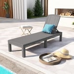 Iztoss - Chaise Longue pour Jardin, Transat de Terrasse et Balcon, Bain de soleil en Plastique, Aspect rotin Plat, Noir