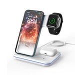 Minthouz 3 in 1 Charging Station with 18W Adapter, Fast Wireless Charger for Apple Watch ONLY, AirPods 3/Pro, Wireless Charger Stand Compatible with iPhone 15/14/13/12/11/X/8 - White