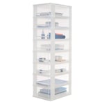 Iris Ohyama, Tour de Rangement Plastique, 8 Petits Tiroirs, Blanc Givré, Ouverture Facile, Format A4, A5 & A6, Meuble, Organisateur, pour Bureau, Fourniture Scolaire, Papeterie, Sans BPA, DDOCH-2008