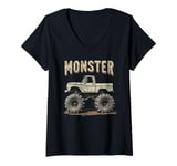 Womens Monster Truck, Retro Monster Truck, Vintage Monster Truck V-Neck T-Shirt