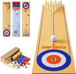 3 in 1 Table Top Shuffleboard Pucks and Bowling Ball and Curling Games, Mini Tab