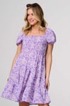 Izabel London Womens Purple Printed Short Bardot Smock Dress - Size 10 UK