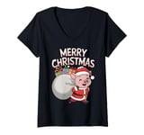 Womens Xmas Pig Santa on Pig Christmas V-Neck T-Shirt