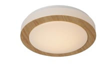 Lucide Dimy Modern Flush Ceiling Light Bathroom 286cm LED Dim. 1x12W 3000K IP21 3 StepDim Light Wood