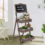 3-Tier Wooden Plant Stand with Chalkboard Ladder Shelf Planter Tray Kitchen Pub