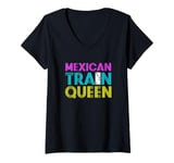 Womens Domino Mexican Train Game Mexican Train Queen V-Neck T-Shirt