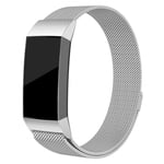 Fitbit Charge 3 magneettinen milanese ruostumaton teräs kellon vaihto ranneke - Hopea Koko: L Hopea/Harmaa