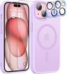 5 In 1 Magn¿¿Tique Coque Compatible Avec Iphone 15 Aimant¿¿E Avec 2 Verres Tremp¿¿S Et 2 Cam¿¿Ra Protecteur, Compatible Magsafe Dos Anti Rayures Coque Antichoc Tpu Bumper Case (Violet Clair)