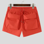 Mens Elastic Waist Casual Loose Shorts Summer Beach Wide-Leg Bottoms Cargo Pants