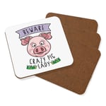 Beware Crazy Pig Lady Coaster Drinks Mat Set Of 4 Funny Joke Animal Farm