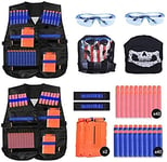 EXTSUD 90pcs Gilet Tactique Enfants pour Nerf N-Strike Elite Series avec 80 Fléchettes+2 Chargeurs Fléchettes+2 Gilet Tactique+2 Masque Facial Tactique+2 Bande Poignet+2 Lunettes Protection