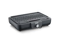 SEVERIN Barbecue électrique 2 200 W avec grille amovible en fonte d'aluminium, Barbecue de table avec bouton rotatif, eBBQ avec bac à eau pour utilisation en intérieur et extérieur, Noir, PG 8556