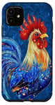 iPhone 11 Cute Rooster with Stars Chikens on Turquoise Case