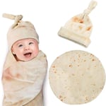 Burrito Swaddle Filt Flanell duschfilt för baby med hatt Burrito