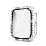 Bling Glass+Cover för Apple Watch Case 45mm 41mm 40mm 44mm 42mm 38mm Diamant Bumper+Skärmskydd iwatch serie 7 9 8 5 6 SE A Vit silver A White silver 40mm Series 654 SE