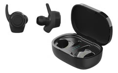 Streetz Sport TWS stay-in-ear, dual earbuds, laddningsfodral, svart