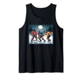 Werewolves Playing Hockey Under a Full Moon on Halloween Tank Top