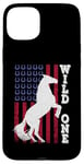 Coque pour iPhone 15 Plus Vintage Grunge American USA Flag Wild One Mustang Horse