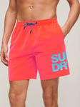 Superdry Logo Recycled Swim Shorts, Hyper Fire Coral