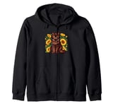 Sunflowers York Chocolate Cat Zip Hoodie