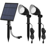 LED Spot Solaire Jardin avec Panneau Solaire Puissant 4000mAh, Lampe Extérieur Solaire éclairage 6000K Blanc Froid Lot de 2