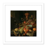 Mignon Still Life Fruit And Beaker On Cocks Foot 8X8 Inch Square Wooden Framed Wall Art Print Picture with Mount