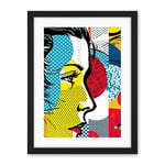 Artery8 Modern Abstract Woman Face in Profile Comic Book Style Red Yellow Geometric Halftone Artwork Framed Wall Art Print 18X24 Inch