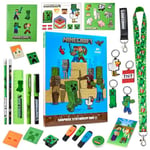 Minecraft Calendrier de l'Avent 2024 Enfant et Adolescent, Cahiers, Stickers, Badges - Cadeau Enfant (Bleu/Vert)