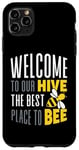 Coque pour iPhone 11 Pro Max Joli jeu de mots humoristique « Welcome To Our Hive Bee Conservation »