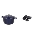 MasterClass Cast Aluminium Induction-Safe Non-Stick Casserole Dish with Lid, 4 Litres, 24 cm & MCMCASS3PC Pan Handle Sleeve Set for Cast Aluminium Casserole Pots, Easy Grip Silicone, 3 Pieces