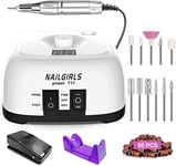 Ponceuse pour Ongles Professionnelle,NAILGIRLS 11 en 1 Lime Manucure Electrique 35000RPM Vitesse Réglable Lime à Ongles Electrique,Intelligente Ponceuse Manucure Pédicure Electrique Pédale