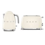 Pack  Bouilloire 1,7 L + Grille pain Toaster 2 Fentes 950W Crème Année 50 SMEG