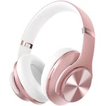 DOQAUS Bluetooth Headphones Over Ear, Foldable Wireless Headphones with 3 EQ Modes, 90 Hrs Playtime, Built-in Mic & Wired Mode, Soft Memory-Protein Earmuffs for Office Cellphone PC Tablet(Rose Gold)