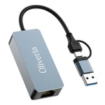 Oliveria Adaptateur réseau USB LAN 2,5 G, 2 en 1 USB-C Ethernet, 100/1000/2500 Mbps, adaptateur LAN pour PS4, PS5, Switch, Steam Deck, XPS, TV Box, iPad, MacBook, smartphone, tablette