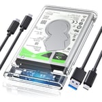 ORICO Boîtier de Disque Dur 2,5" Type C USB 3.1 (Gen 2 6 Gbps) pour Disque Dur et SSD HDD SATA III Supporte UASP Protocole avec câble de Type C à C - Transparent