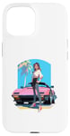 Coque pour iPhone 15 Fille de style anime et manga devant une voiture de sport rose