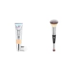 Lot de IT Cosmetics, Crème CC+ Anti-Âge Your Skin But Better, Haute Couvrance, Waterproof, Fini Naturel, 32 ml, Teinte : Light Medium + IT Cosmetics, Heavenly Luxe #7, Pinceau Double Embout