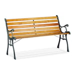 Relaxdays Jardin, Banc extérieur, Balcon, 2 Places, Fonte de Fer, Lattes en Bois, 73,5 x 126 x 52,5 cm, Nature, Marron