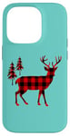 Coque pour iPhone 14 Pro Red Buffalo Reindeer Buck Christmas Decor Plaid Pattern