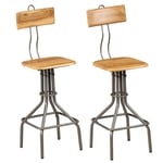 Wooden Bar Kitchen Stools Seats Chairs with Backrests Breakfast Counter 2 pcs