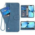 ELISORLI Compatible with iPhone 13 Mini 5.4 inch Wallet Case and Wrist Strap Lanyard Leather Flip Card Holder Cell Accessories Phone Cover for iPhone13mini i-Phone 13minicase i iPhone13 13mini Blue