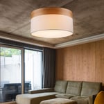 Bois Plafonnier Suspension Tissu Beige Lampe Luminaire de Salon 40 CM