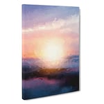 Big Box Art Sun Upon The Mountain in Abstract Canvas Wall Art Framed Picture Print, 30 x 20 Inch (76 x 50 cm), Pink, Lavender, Blue, Blue, Orange