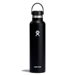 HYDRO FLASK - Gourde Isotherme 709 ml (24 oz) - Bouteille Inox à Isolation Sous Vide - Bouchon Antifuite et Revêtement par Poudre - Sans BPA - Ouverture Standard - Noir