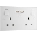 BG Electrical Double Switched Power Wall Plug Socket with with Two Type A USB C