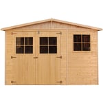 Abri de Jardin en Bois 11.97 m² - extérieur H226 x 324 x 416 cm - Construction de panneaux en bois naturel Timbela M336