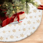 Jupe de sapin de Noël Tapis en fausse fourrure avec broderie de flocons de neige Décoration de sapin de Noël Gold Glitter 78cm