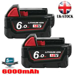 2x18v 6.0ah For Milwaukee M18 Xc Battery 48-11-1852 M18b4 M18b5 M18b6 48-11-1828