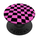 Wavy Black Hot Pink Classic Checkered Checker Checkerboard PopSockets PopGrip Adhésif